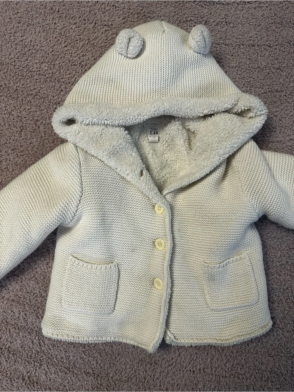 🐻 Baby Gap 12-18M Sherpa Lined Bear Ear Hooded Sweater
